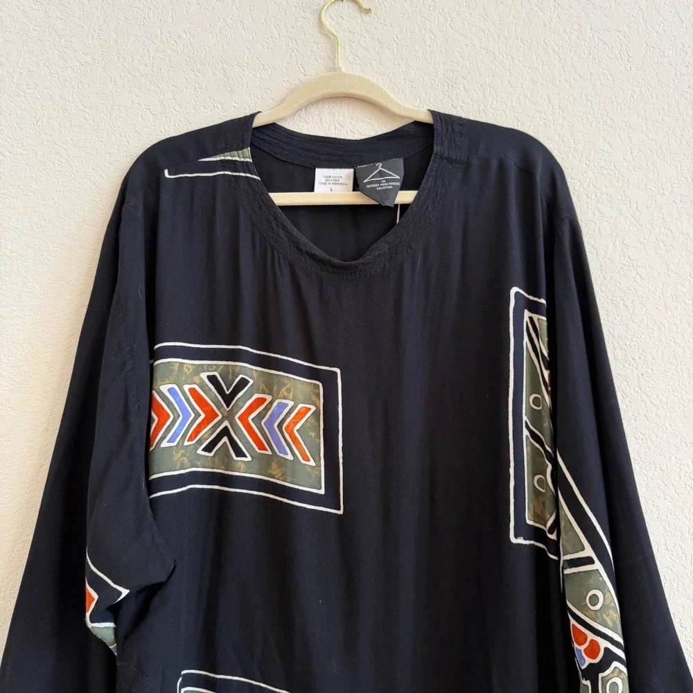 Anthony Mark Hankins Womens Large Black Geometric Asymmetrical Rayon‎ Tunic Top - Picture 3 of 10